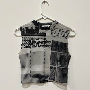 DANIELLE GUIZIO print mesh top 🤍 - size Small - crop tank -